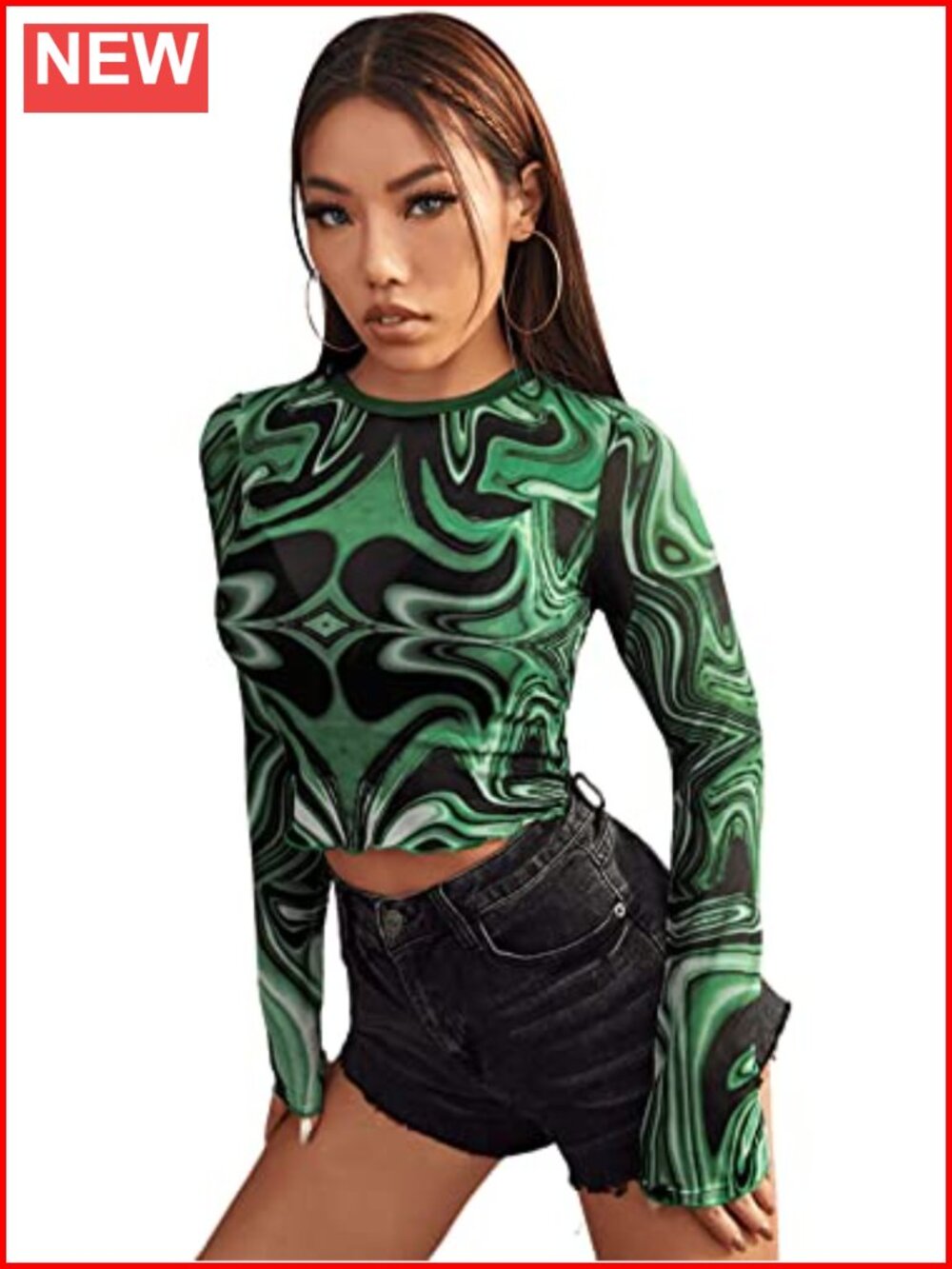 SweatyRocks Sheer Mesh Crop Top Long Sleeve Mock Neck Club Party Y2K Rave